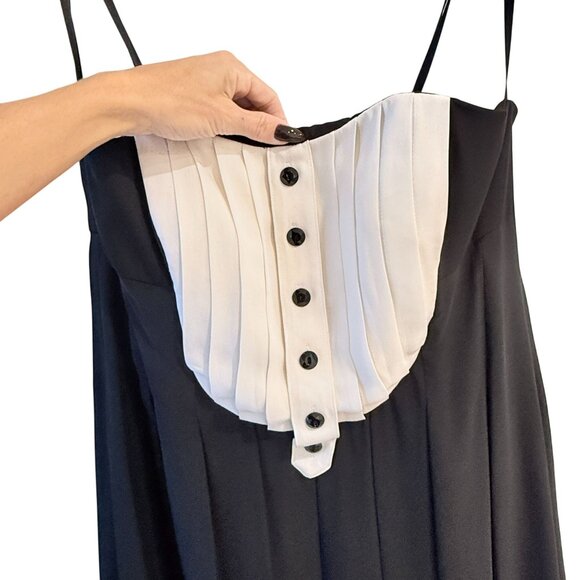 Shani Black Strapless Cocktail Dress Tuxedo Style Pleated White Bib Silk Size 4 - Picture 5 of 9